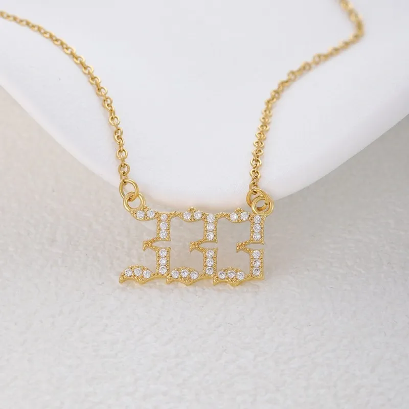 Gold & Silver-Tone Angel Number Necklace – Crystal-Set Stainless Steel Chain with Copper Pendant