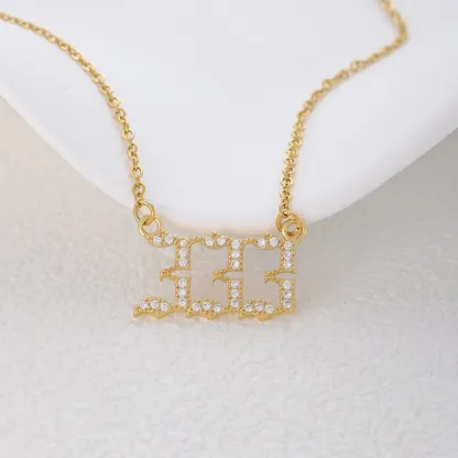 Gold & Silver-Tone Angel Number Necklace – Crystal-Set Stainless Steel Chain with Copper Pendant