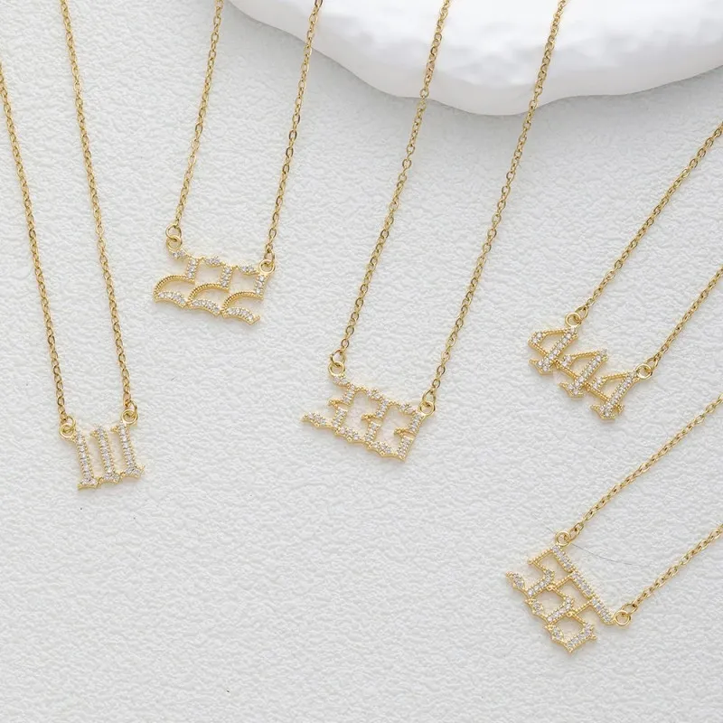 Gold & Silver-Tone Angel Number Necklace – Crystal-Set Stainless Steel Chain with Copper Pendant