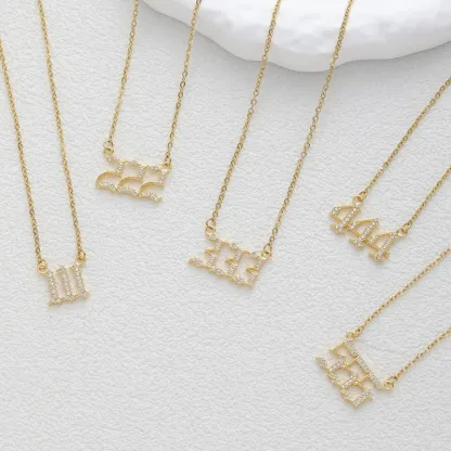 Gold & Silver-Tone Angel Number Necklace – Crystal-Set Stainless Steel Chain with Copper Pendant