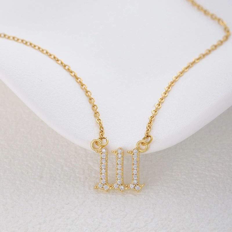 Gold & Silver-Tone Angel Number Necklace – Crystal-Set Stainless Steel Chain with Copper Pendant