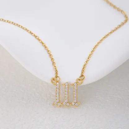 Gold & Silver-Tone Angel Number Necklace – Crystal-Set Stainless Steel Chain with Copper Pendant