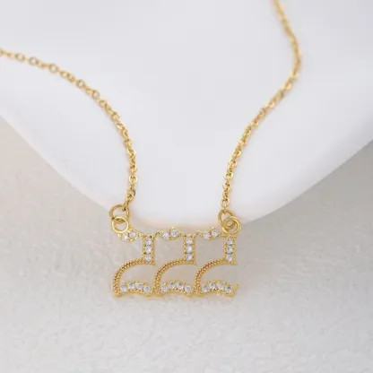 Gold & Silver-Tone Angel Number Necklace – Crystal-Set Stainless Steel Chain with Copper Pendant