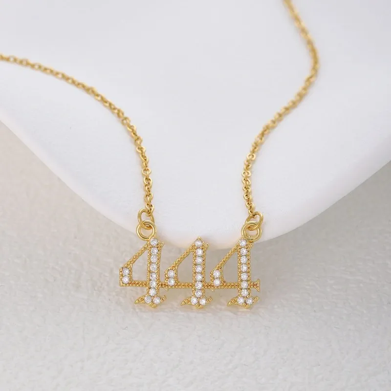 Gold & Silver-Tone Angel Number Necklace – Crystal-Set Stainless Steel Chain with Copper Pendant