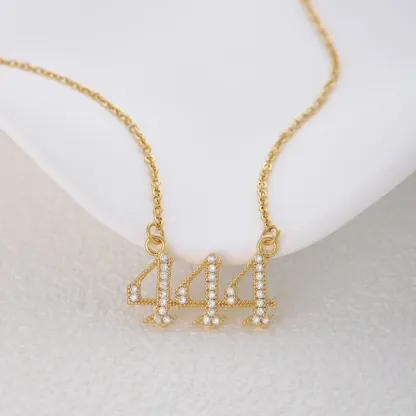 Gold & Silver-Tone Angel Number Necklace – Crystal-Set Stainless Steel Chain with Copper Pendant