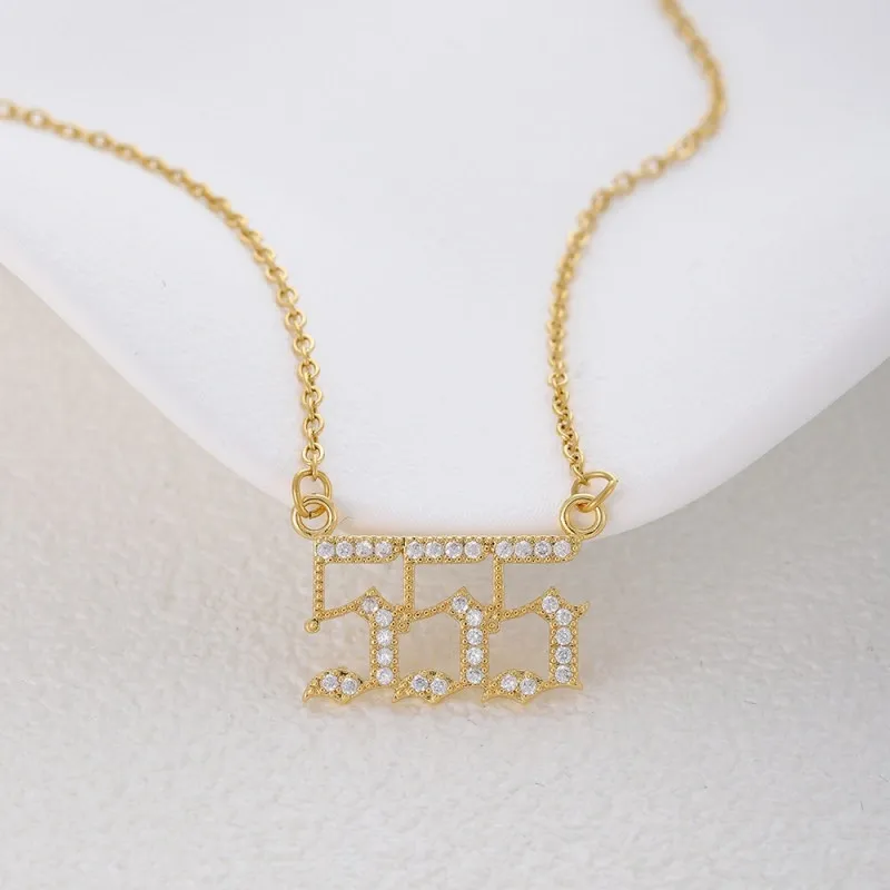 Gold & Silver-Tone Angel Number Necklace – Crystal-Set Stainless Steel Chain with Copper Pendant
