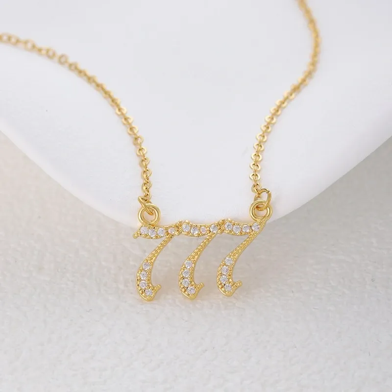 Gold & Silver-Tone Angel Number Necklace – Crystal-Set Stainless Steel Chain with Copper Pendant