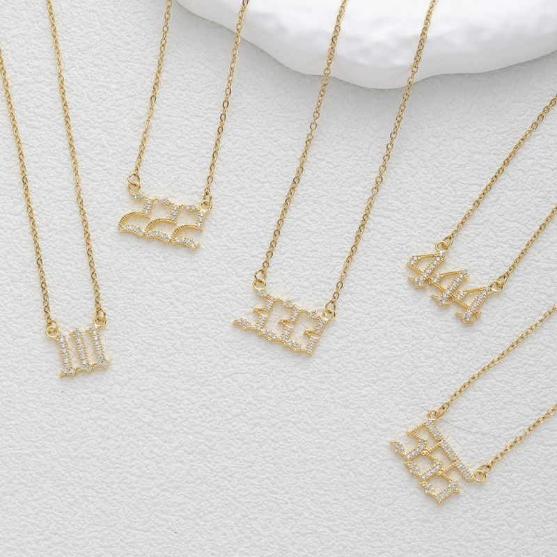 Gold & Silver-Tone Angel Number Necklace – Crystal-Set Stainless Steel Chain with Copper Pendant