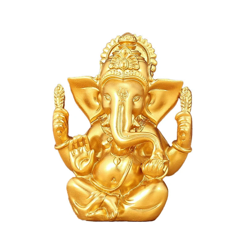 Gold Thai Ganesha Statue – Southeast Asian Resin Elephant God Figurine for Living Room, Office & Gift Decor