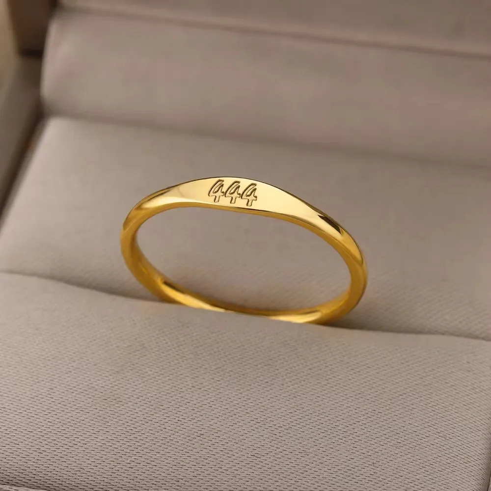 Gold-Tone Copper Angel Number Ring – Engraved Numerology Band in 10 Symbolic Designs
