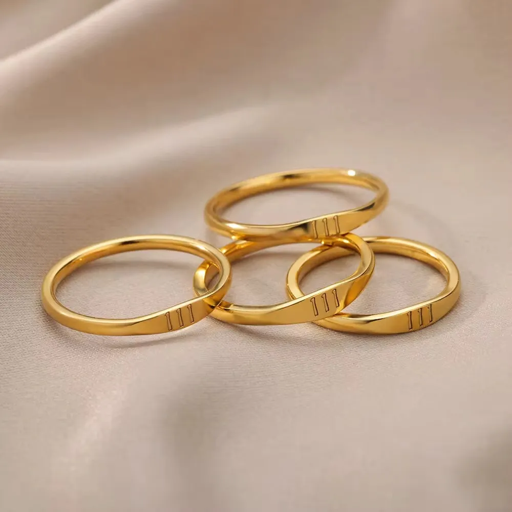 Gold-Tone Copper Angel Number Ring – Engraved Numerology Band in 10 Symbolic Designs