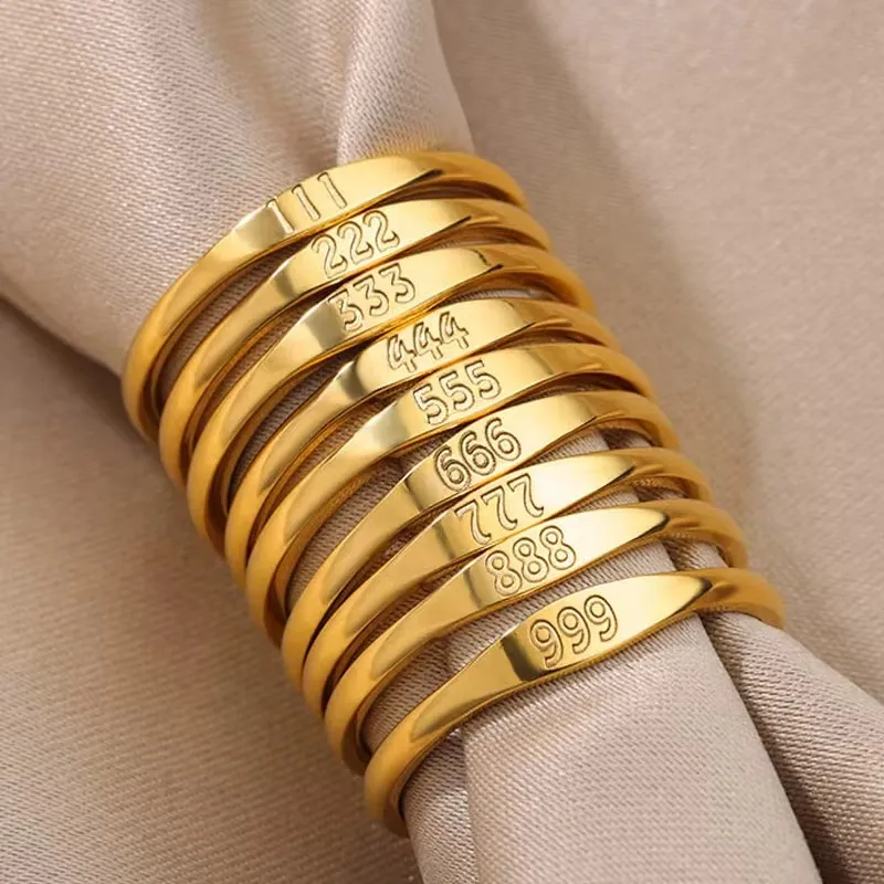 Gold-Tone Copper Angel Number Ring – Engraved Numerology Band in 10 Symbolic Designs