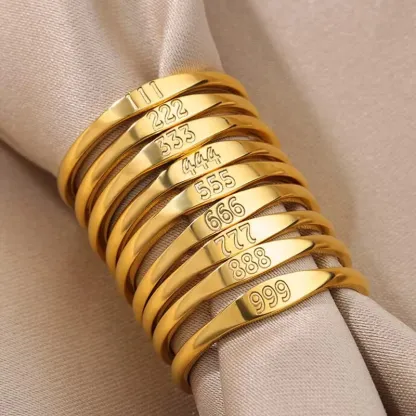 Gold-Tone Copper Angel Number Ring – Engraved Numerology Band in 10 Symbolic Designs