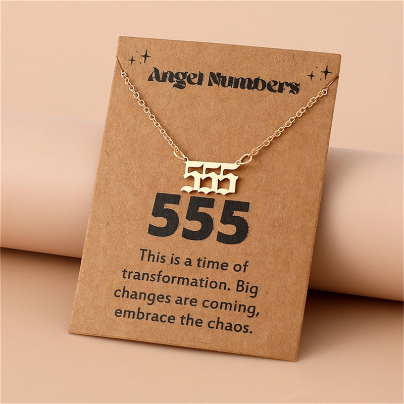 Gold-Tone Stainless Steel Angel Number Necklace – Minimalist Numerology Pendant