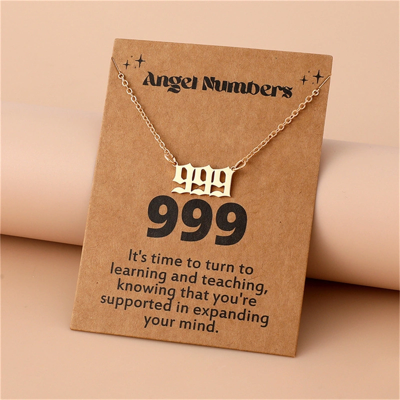 Gold-Tone Stainless Steel Angel Number Necklace – Minimalist Numerology Pendant