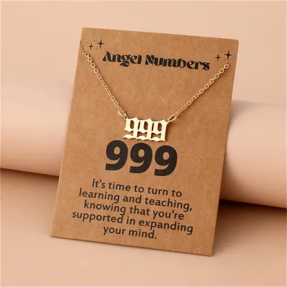 Gold-Tone Stainless Steel Angel Number Necklace – Minimalist Numerology Pendant