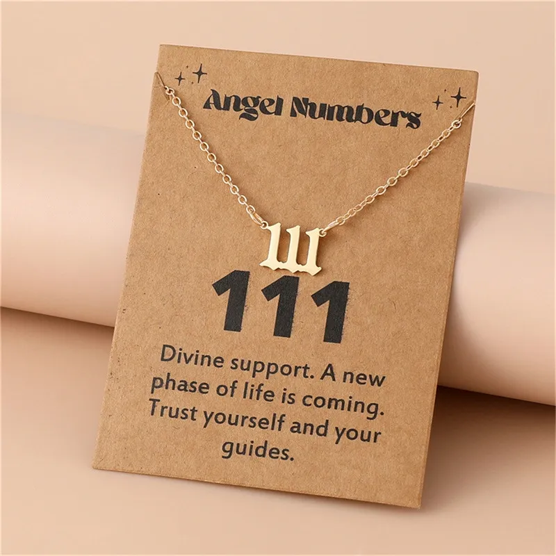 Gold-Tone Stainless Steel Angel Number Necklace – Minimalist Numerology Pendant