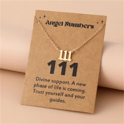 Gold-Tone Stainless Steel Angel Number Necklace – Minimalist Numerology Pendant