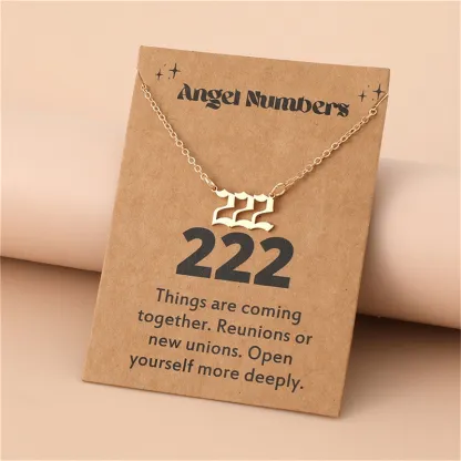 Gold-Tone Stainless Steel Angel Number Necklace – Minimalist Numerology Pendant