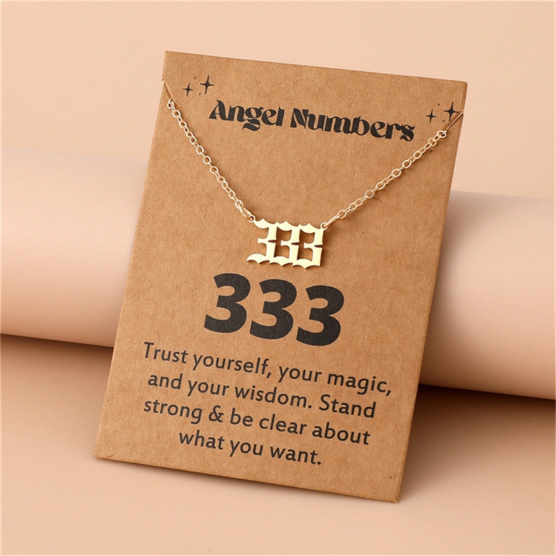 Gold-Tone Stainless Steel Angel Number Necklace – Minimalist Numerology Pendant