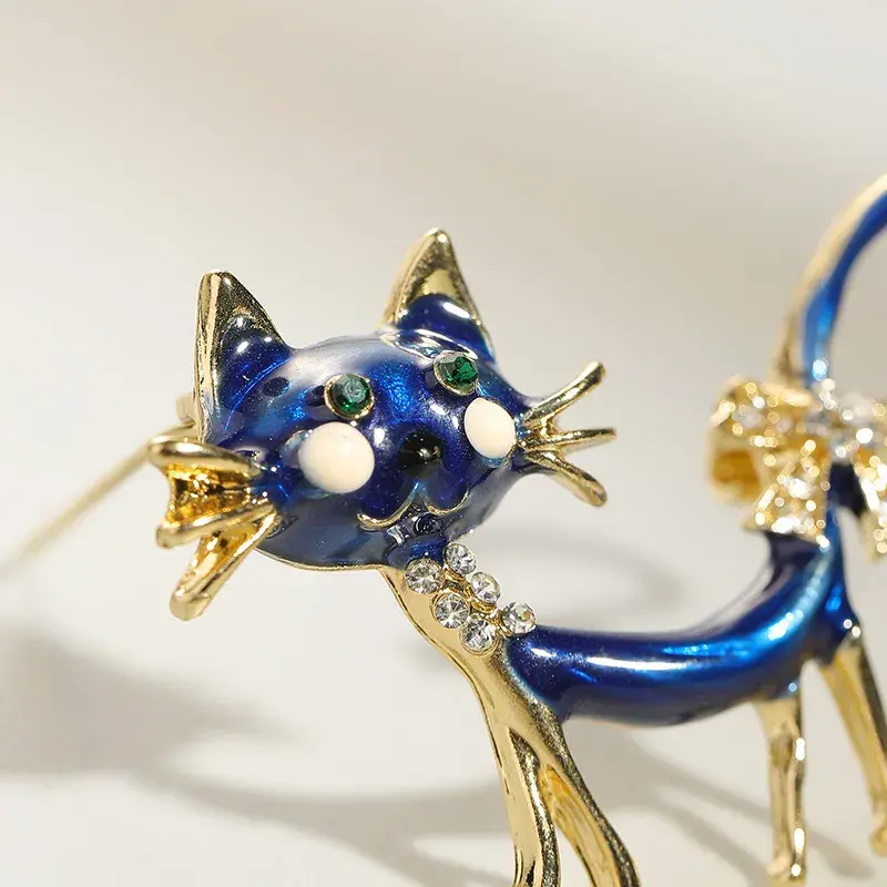 Golden Cat 18K Gold Plated Enamel Brooch for Playful Elegance & Refined Sophistication
