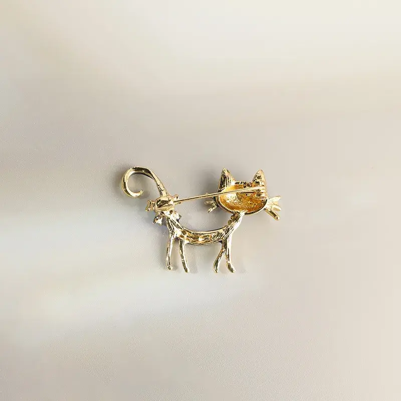 Golden Cat 18K Gold Plated Enamel Brooch for Playful Elegance & Refined Sophistication