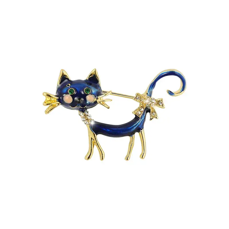 Golden Cat 18K Gold Plated Enamel Brooch for Playful Elegance & Refined Sophistication