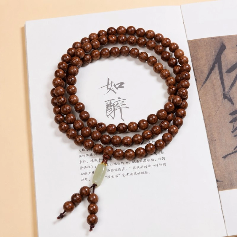  Search Golden Silk Sandalwood 108 Bead Mala Necklace with Jade Accent – Meditation Wrap Bracelet​