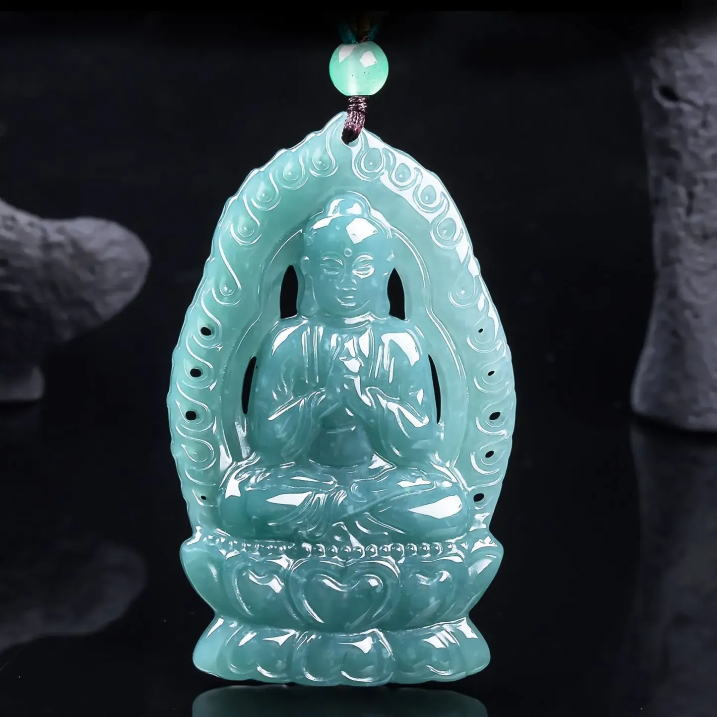Great Sun Tathagata Natural Jadeite Pendant – Enlightenment, Protection & Spiritual Prosperity