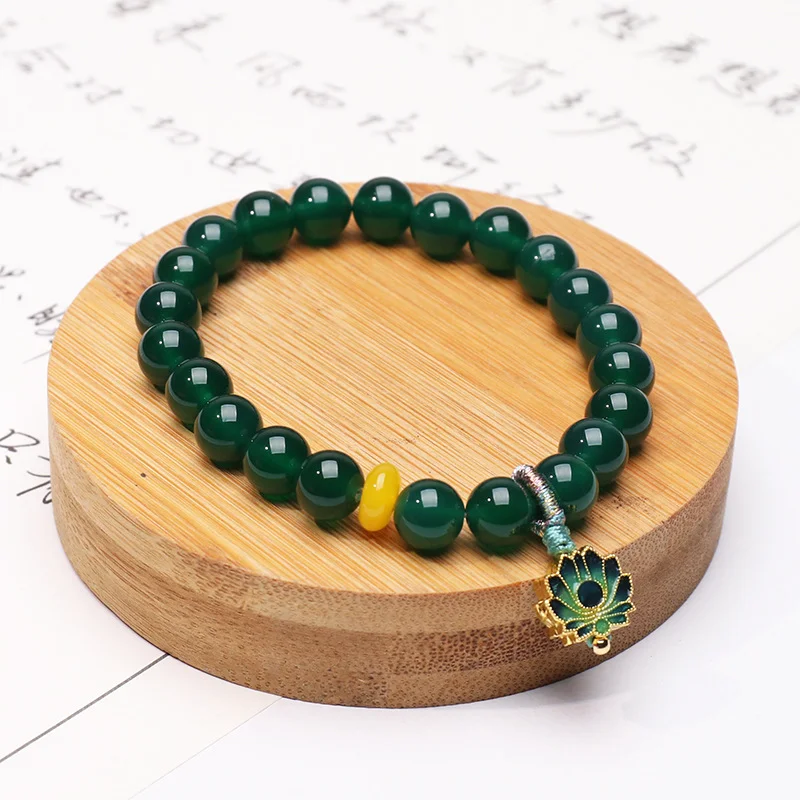 Green Agate Lotus Bracelet – 8 mm Beads for Balance & New Beginnings