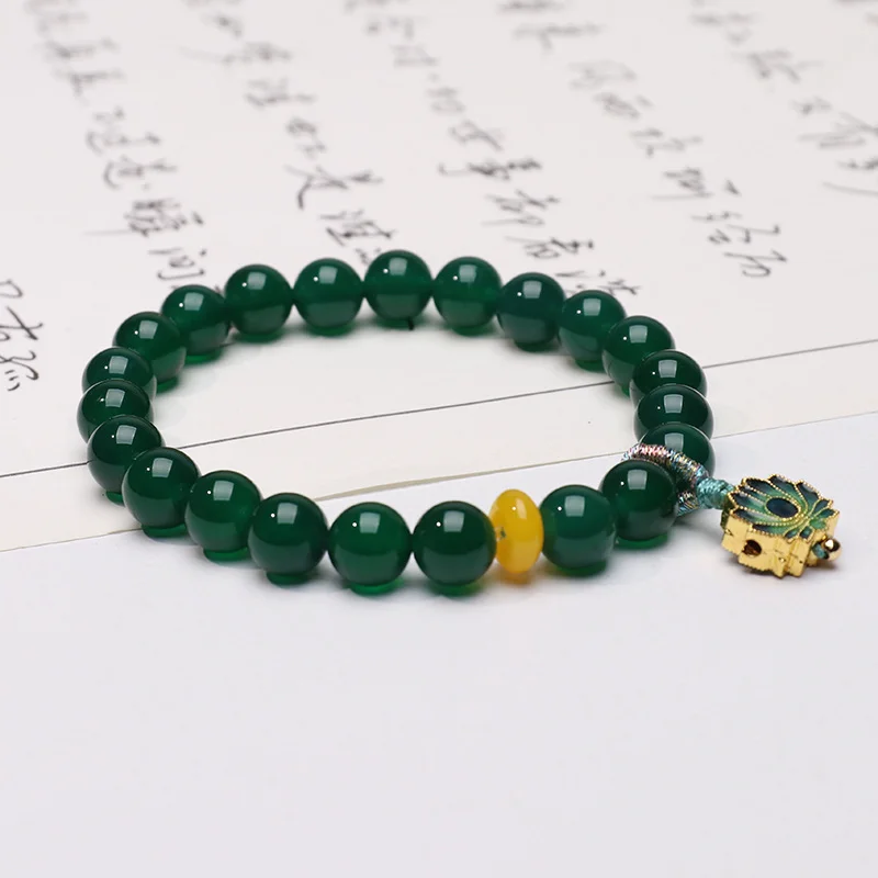 Green Agate Lotus Bracelet – 8 mm Beads for Balance & New Beginnings