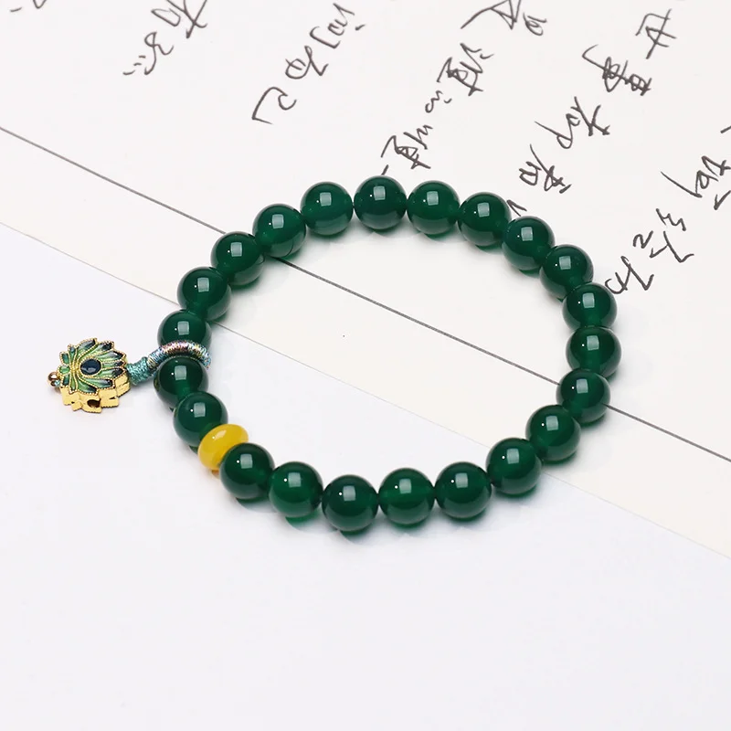 Green Agate Lotus Bracelet – 8 mm Beads for Balance & New Beginnings