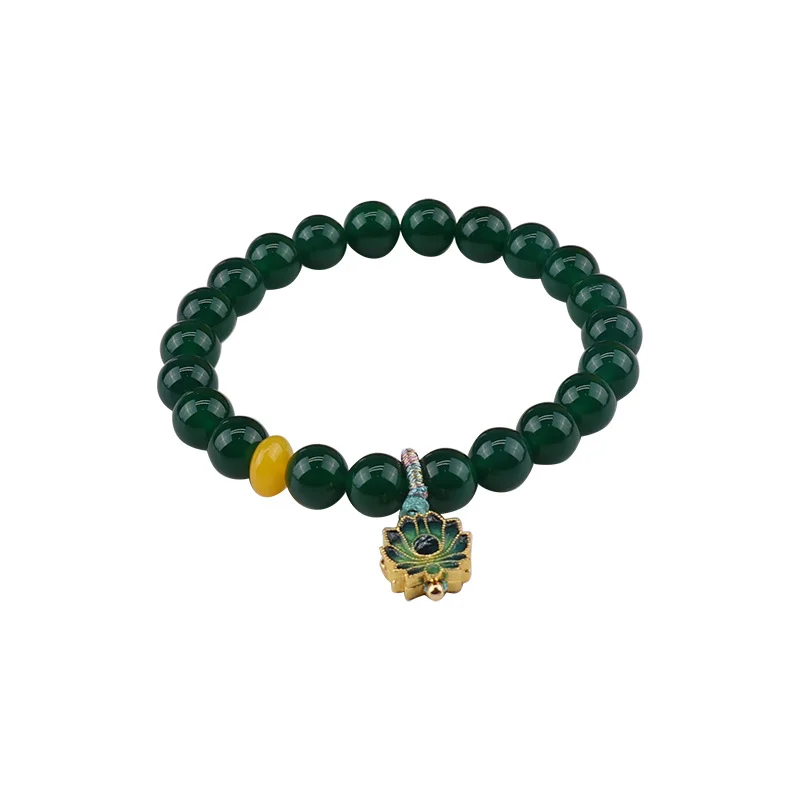 Green Agate Lotus Bracelet – 8 mm Beads for Balance & New Beginnings