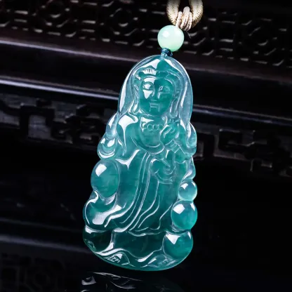 Guanyin Bodhisattva Jadeite Pendant – Divine Protection, Compassion & Auspicious Harmony