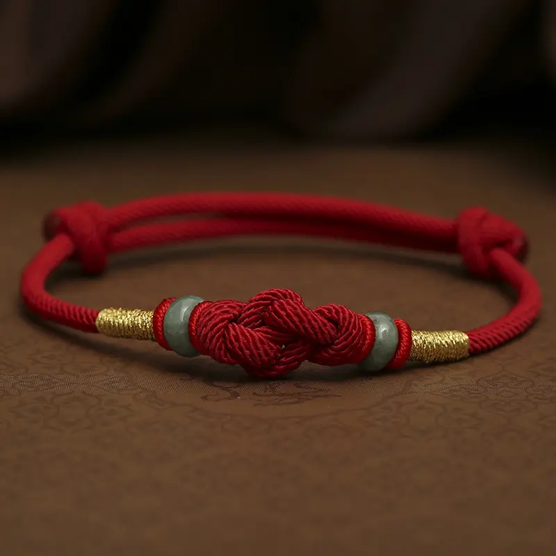 Hand-Braided Red Cord & Jade Chinese Knot Bracelet – Harmony, Unity & Protection