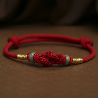 Hand-Braided Red Cord & Jade Chinese Knot Bracelet – Harmony, Unity & Protection