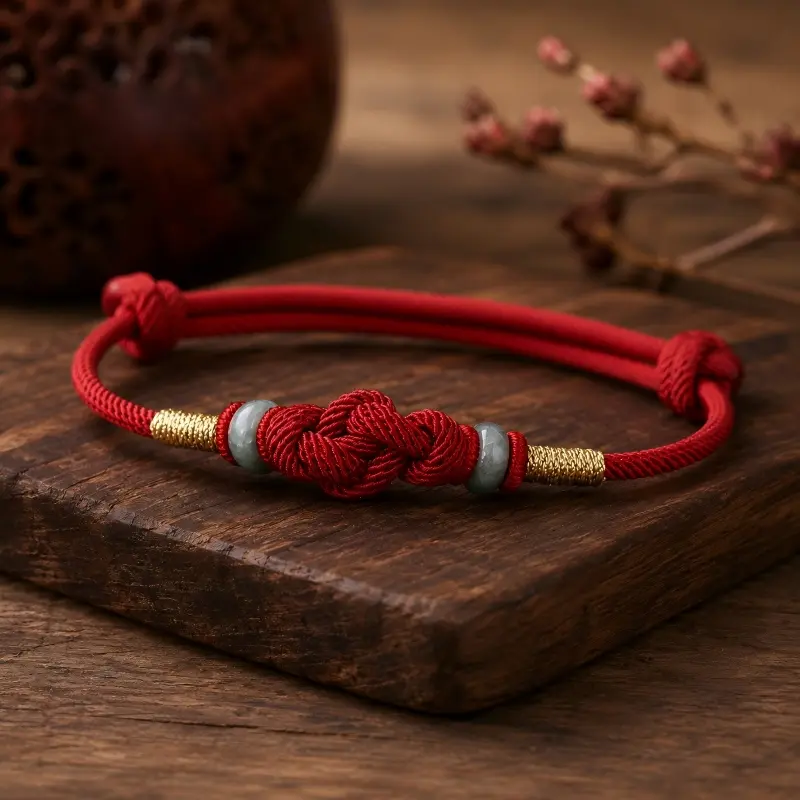 Hand-Braided Red Cord & Jade Chinese Knot Bracelet – Harmony, Unity & Protection