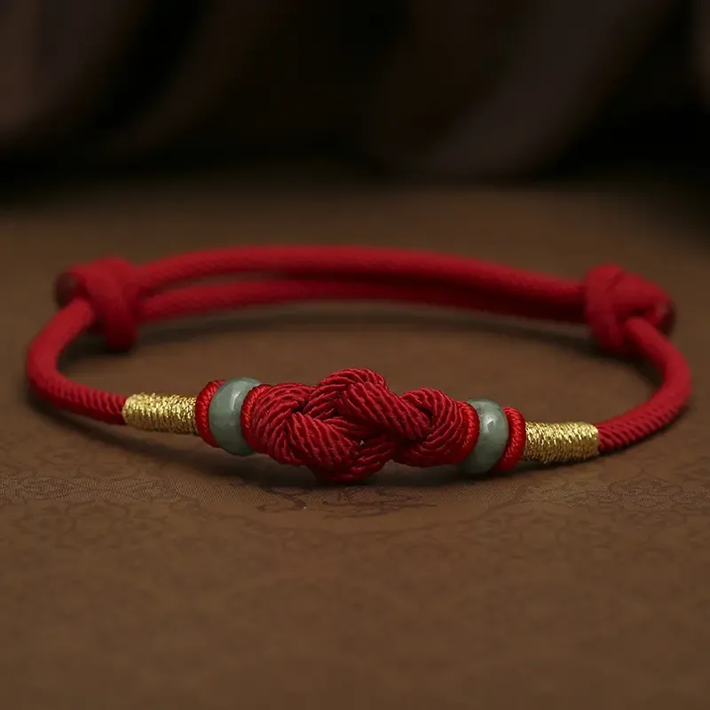 Hand-Braided Red Cord & Jade Chinese Knot Bracelet &ndash; Harmony, Unity & Protection