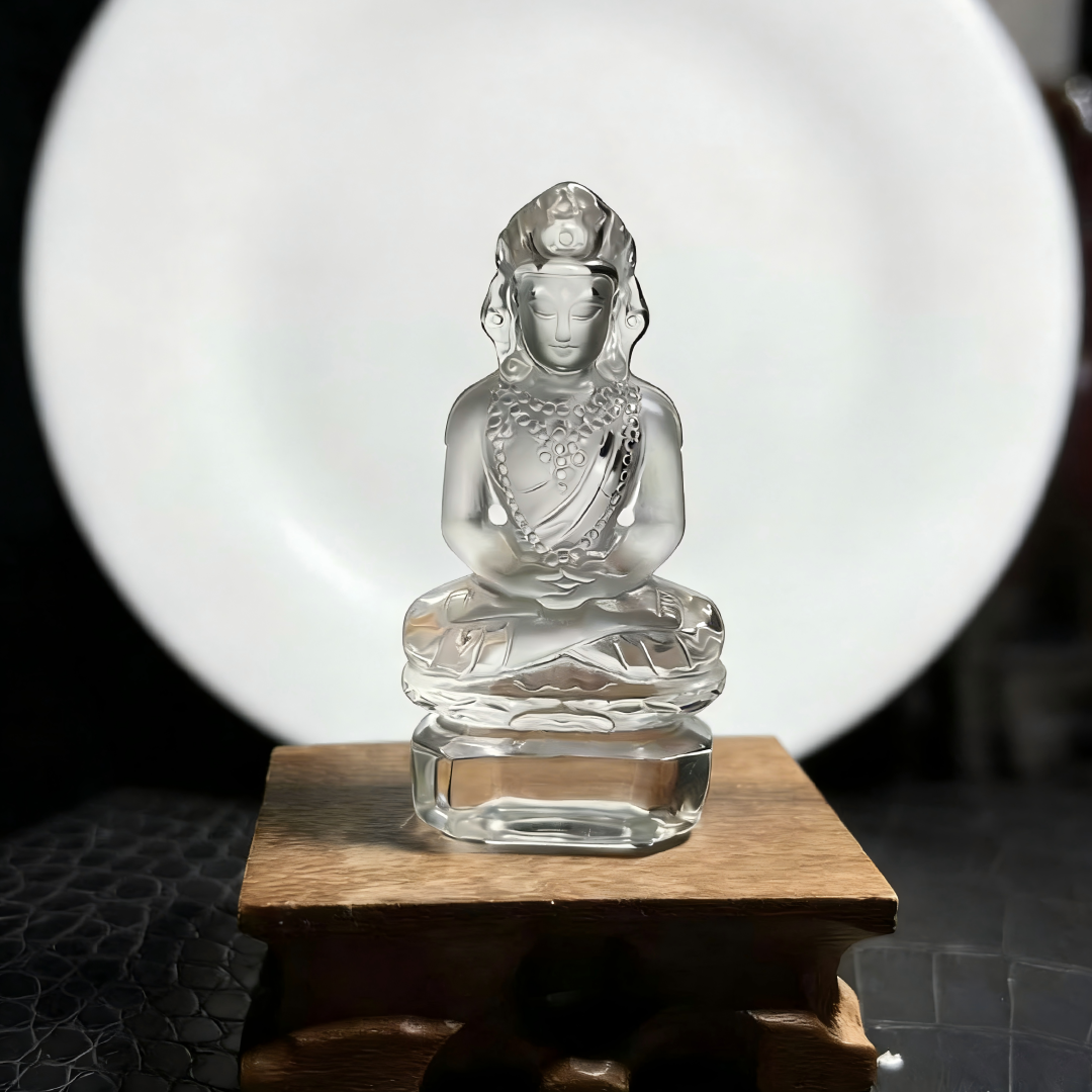 Hand-Carved Natural Clear Quartz Green Tara Buddha Statue
