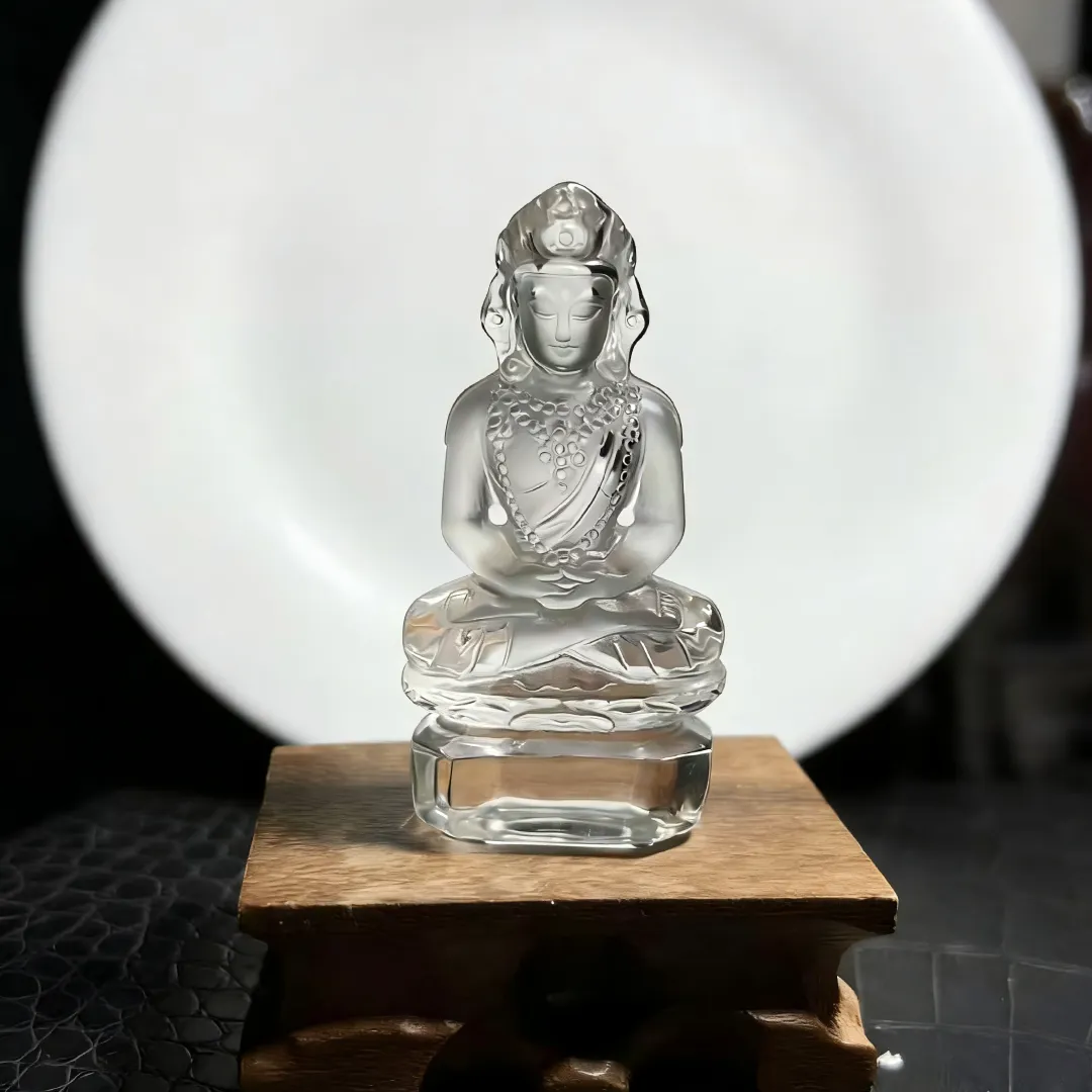 Hand-Carved Natural Clear Quartz Green Tara Buddha Statue