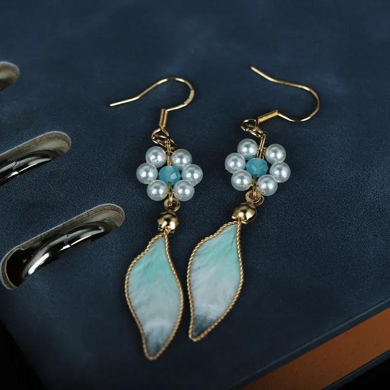 Handcrafted Ronghua Leaf & Shell Pearl Flower Earrings – Growth & Renewal Blessings