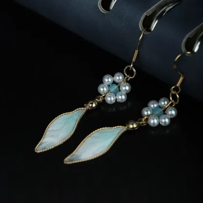 Handcrafted Ronghua Leaf & Shell Pearl Flower Earrings – Growth & Renewal Blessings