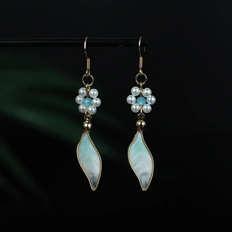 Handcrafted Ronghua Leaf & Shell Pearl Flower Earrings – Growth & Renewal Blessings