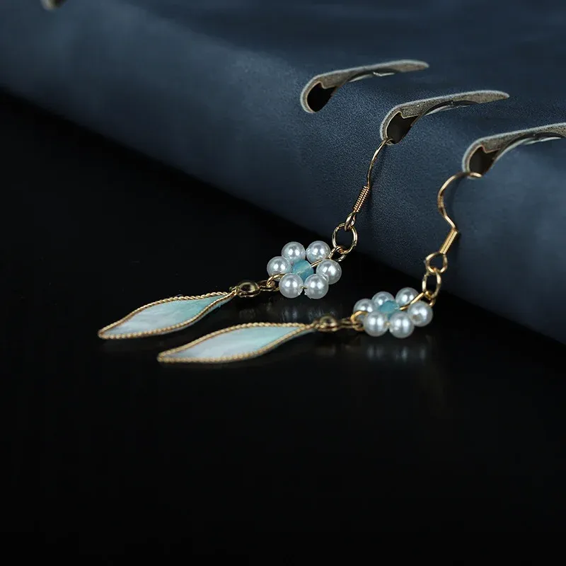 Handcrafted Ronghua Leaf & Shell Pearl Flower Earrings – Growth & Renewal Blessings