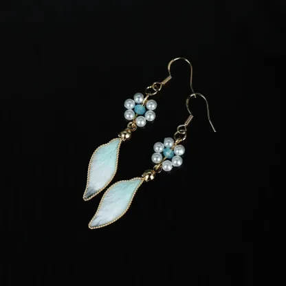Handcrafted Ronghua Leaf & Shell Pearl Flower Earrings – Growth & Renewal Blessings