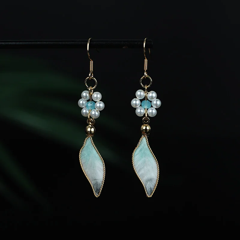 Handcrafted Ronghua Leaf & Shell Pearl Flower Earrings – Growth & Renewal Blessings