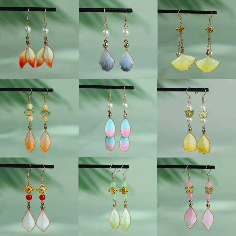 Handcrafted Silk Art Petal Blessing Dangle Earrings – 10 Colorful Designs