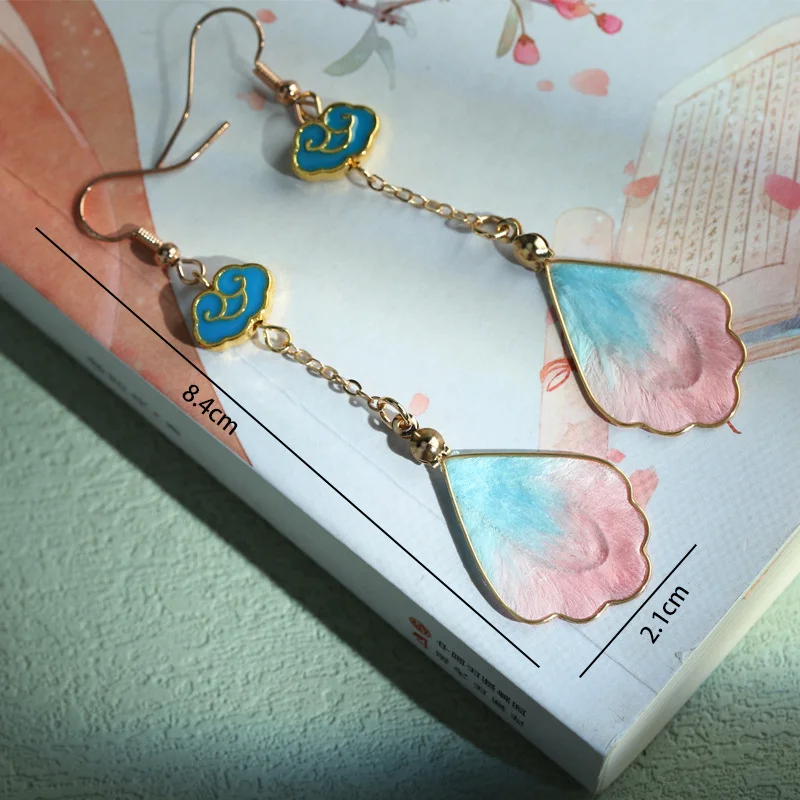 Handcrafted Silk Art Petal Good Fortune Blessing Dangle Hook Earrings