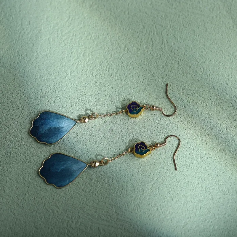 Handcrafted Silk Art Petal Good Fortune Blessing Dangle Hook Earrings