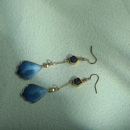 Handcrafted Silk Art Petal Good Fortune Blessing Dangle Hook Earrings